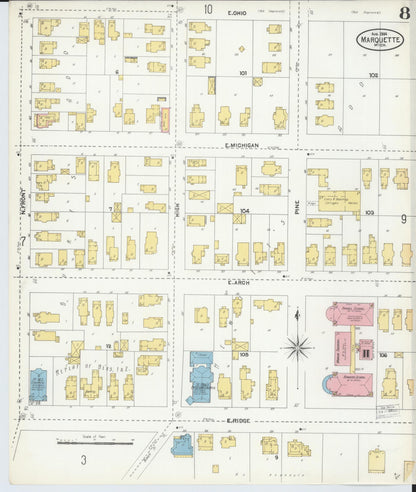 Sanborn Fire Insurance Map from Marquette, Marquette County, Michigan (1904), Sheet #0008 - Complete Map Set gallery image, historic Sanborn map, vintage wall art, Michigan Michigan