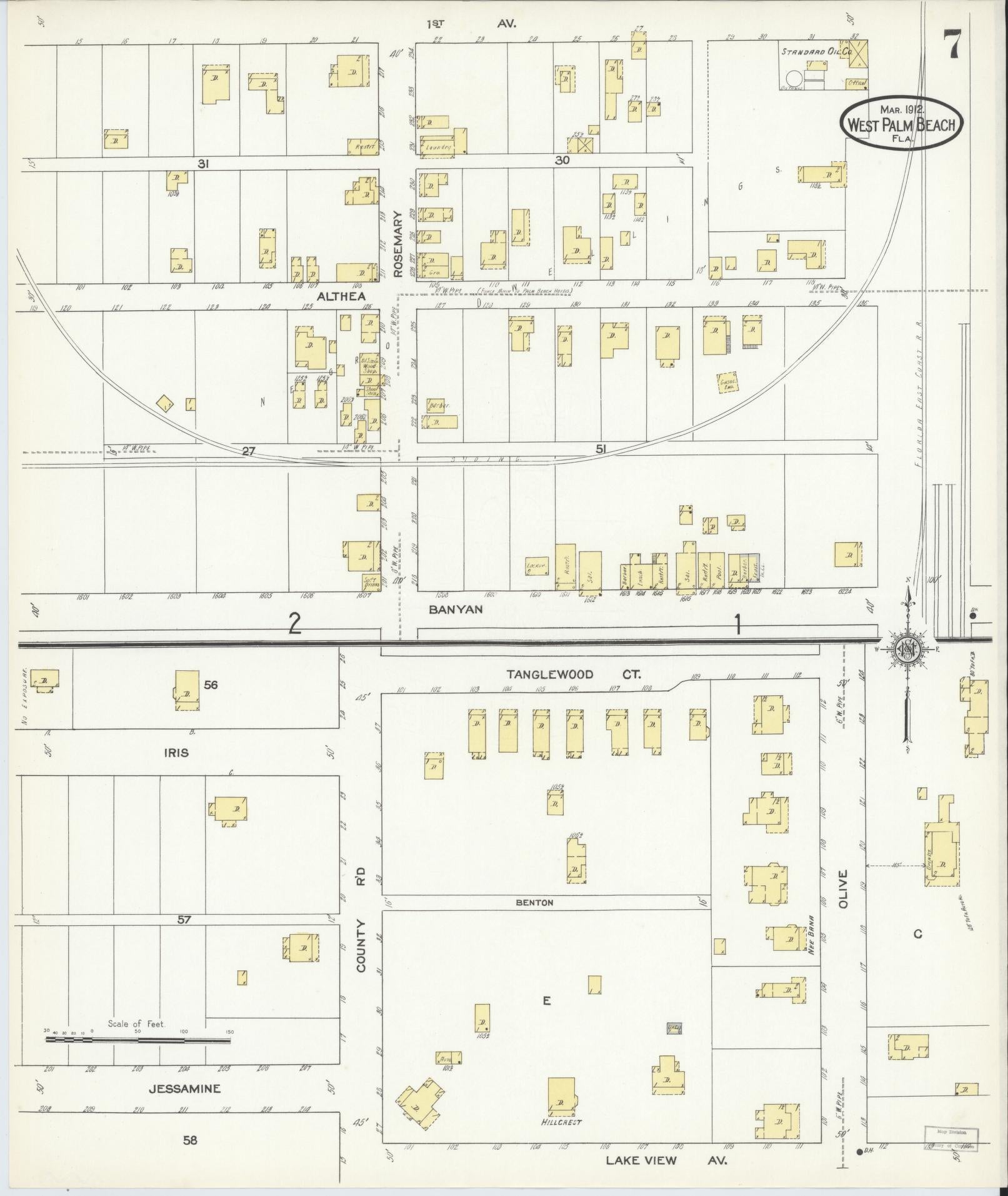 Sanborn Fire Insurance Map from West Palm Beach, Dade County, Florida (1912), Sheet #0007 - Historic Sanborn Fire Insurance Map Print, vintage old map wall art, antique decor, genealogy gift, Florida Florida map