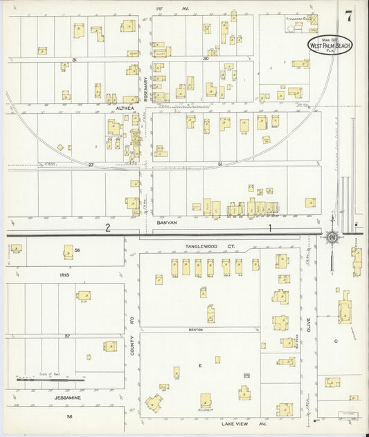 Sanborn Fire Insurance Map from West Palm Beach, Dade County, Florida (1912), Sheet #0007 - Historic Sanborn Fire Insurance Map Print, vintage old map wall art, antique decor, genealogy gift, Florida Florida map
