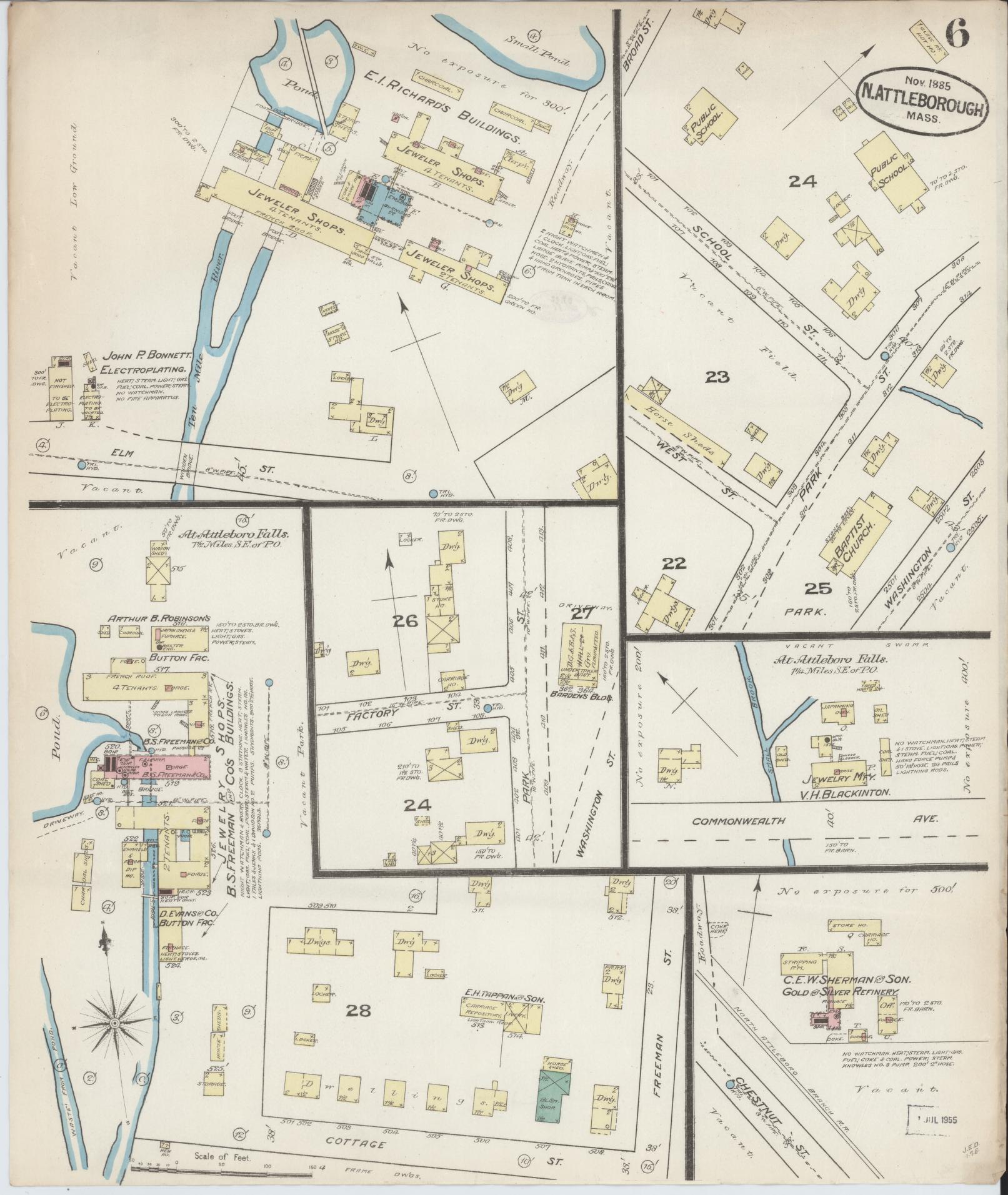 Sanborn Fire Insurance Map from North Attleborough, Bristol County, Massachusetts (1885), Sheet #0006 - Complete Map Set gallery image, historic Sanborn map, vintage wall art, Massachusetts Massachusetts