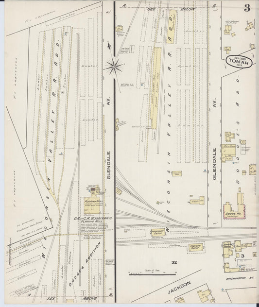Sanborn Fire Insurance Map from Tomah, Monroe County, Wisconsin (1885), Sheet #0003 - Historic Sanborn Fire Insurance Map Print, vintage old map wall art, antique decor, genealogy gift, Wisconsin Wisconsin map
