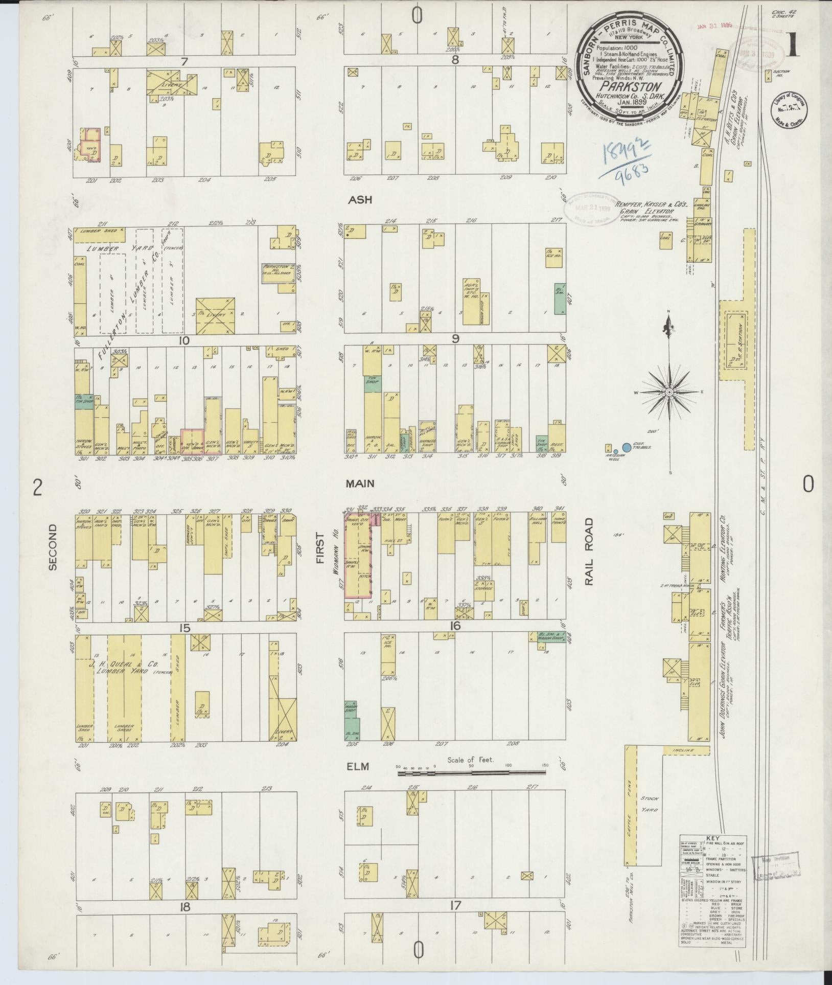 Sanborn Fire Insurance Map from Parkston, Hutchinson County, South Dakota (1899), Sheet #0001 - Historic Sanborn Fire Insurance Map Print, vintage old map wall art, antique decor, genealogy gift, South Dakota South Dakota map