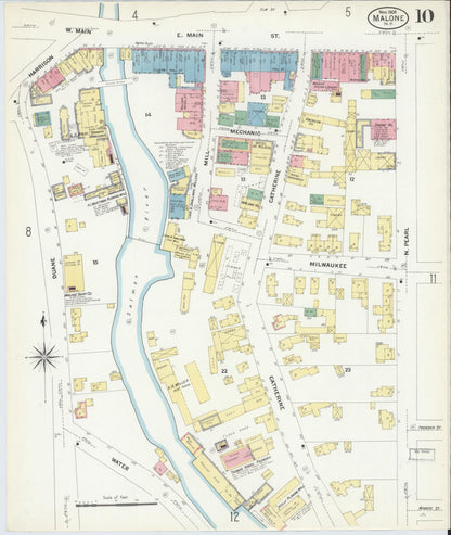 Sanborn Fire Insurance Map from Malone, Franklin County, New York (1908), Sheet #0010 - Historic Sanborn Fire Insurance Map Print, vintage old map wall art, antique decor, genealogy gift, New York New York map