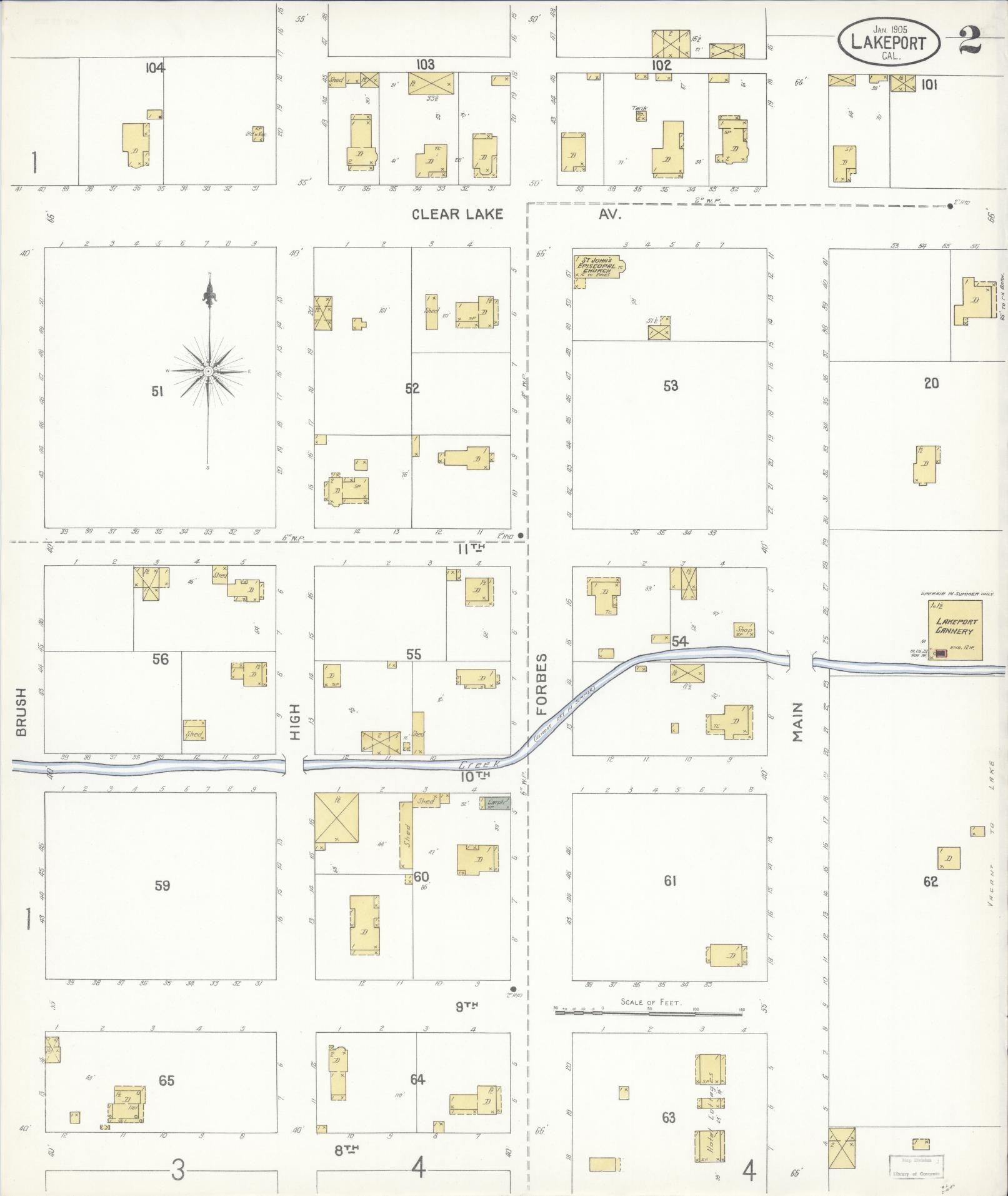 Sanborn Fire Insurance Map from Lakeport, Lake County, California (1905), Sheet #0002 - Historic Sanborn Fire Insurance Map Print, vintage old map wall art, antique decor, genealogy gift, California California map