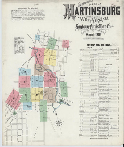 Sanborn Fire Insurance Map from Martinsburg, Berkeley County, West Virginia (1897), Sheet #0001 - Complete Map Set gallery image, historic Sanborn map, vintage wall art, West Virginia West Virginia