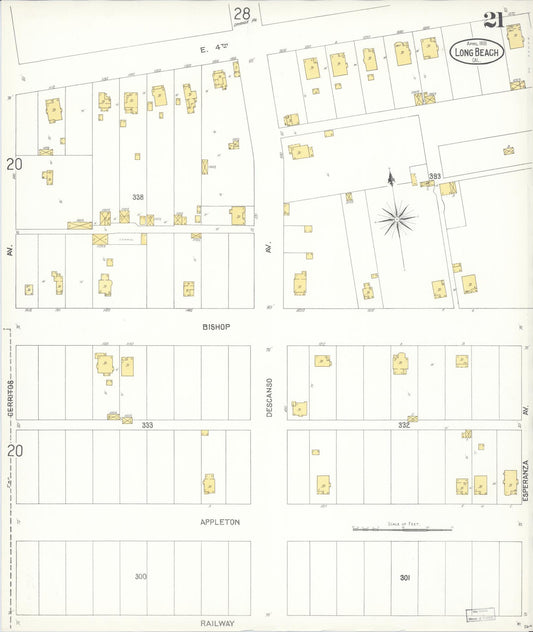 Sanborn Fire Insurance Map from Long Beach, Los Angeles County, California (1905), Sheet #0021 - Historic Sanborn Fire Insurance Map Print, vintage old map wall art, antique decor, genealogy gift, California California map
