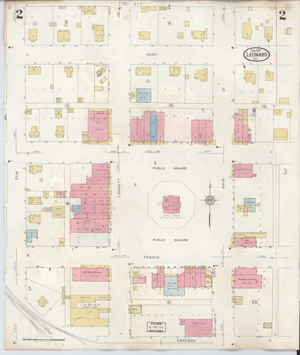 Sanborn Fire Insurance Map from Leonard, Fannin County, Texas (1945), Sheet #0002 - Historic Sanborn Fire Insurance Map Print, vintage old map wall art, antique decor, genealogy gift, Texas Texas map