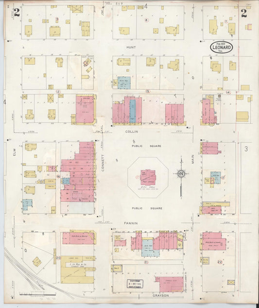 Sanborn Fire Insurance Map from Leonard, Fannin County, Texas (1945), Sheet #0002 - Historic Sanborn Fire Insurance Map Print, vintage old map wall art, antique decor, genealogy gift, Texas Texas map
