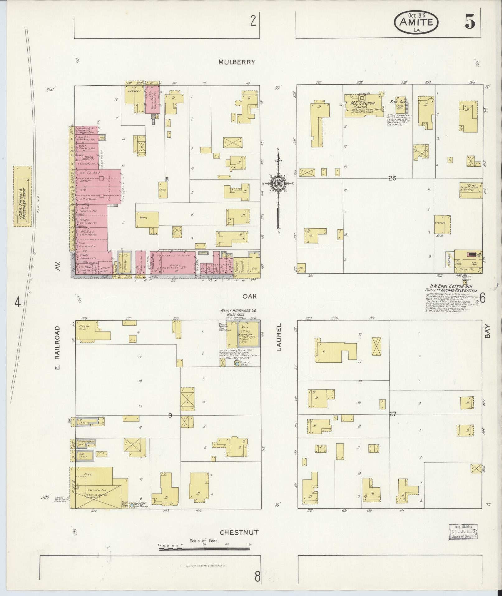 Sanborn Fire Insurance Map from Amite, Tangipahoa Parish, Louisiana (1916), Sheet #0005 - Complete Map Set gallery image, historic Sanborn map, vintage wall art, Louisiana Louisiana