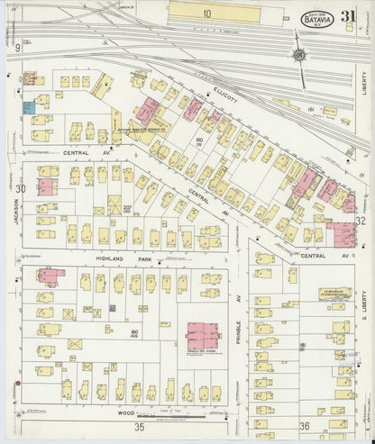 Sanborn Fire Insurance Map from Batavia, Genesee County, New York (1919), Sheet #0031 - Historic Sanborn Fire Insurance Map Print, vintage old map wall art, antique decor, genealogy gift, New York New York map