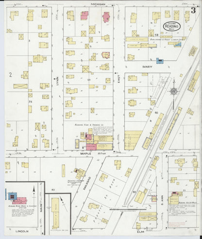 Sanborn Fire Insurance Map from Reading, Hillsdale County, Michigan (1918), Sheet #0003 - Complete Map Set gallery image, historic Sanborn map, vintage wall art, Michigan Michigan