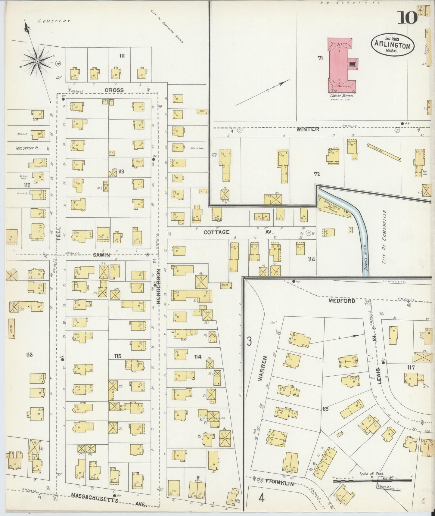 Sanborn Fire Insurance Map from Arlington, Middlesex County, Massachusetts (1903), Sheet #0010 - Historic Sanborn Fire Insurance Map Print, vintage old map wall art, antique decor, genealogy gift, Massachusetts Massachusetts map