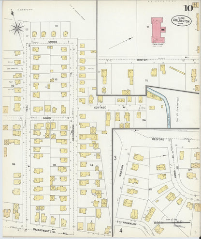 Sanborn Fire Insurance Map from Arlington, Middlesex County, Massachusetts (1903), Sheet #0010 - Historic Sanborn Fire Insurance Map Print, vintage old map wall art, antique decor, genealogy gift, Massachusetts Massachusetts map