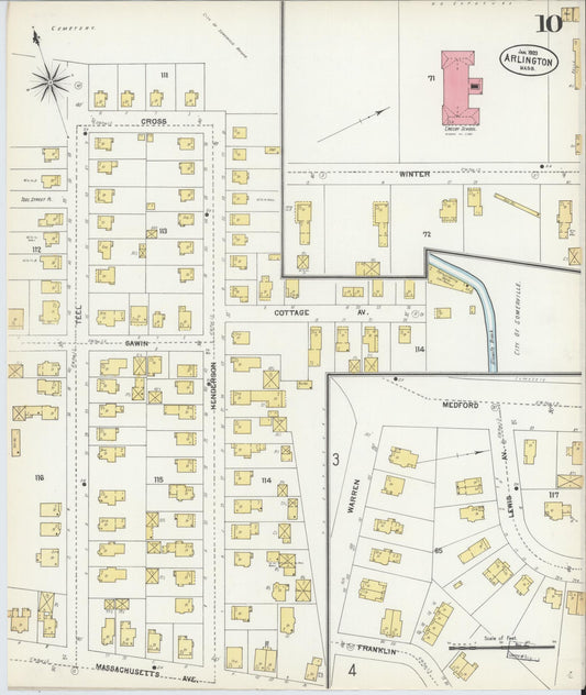 Sanborn Fire Insurance Map from Arlington, Middlesex County, Massachusetts (1903), Sheet #0010 - Historic Sanborn Fire Insurance Map Print, vintage old map wall art, antique decor, genealogy gift, Massachusetts Massachusetts map