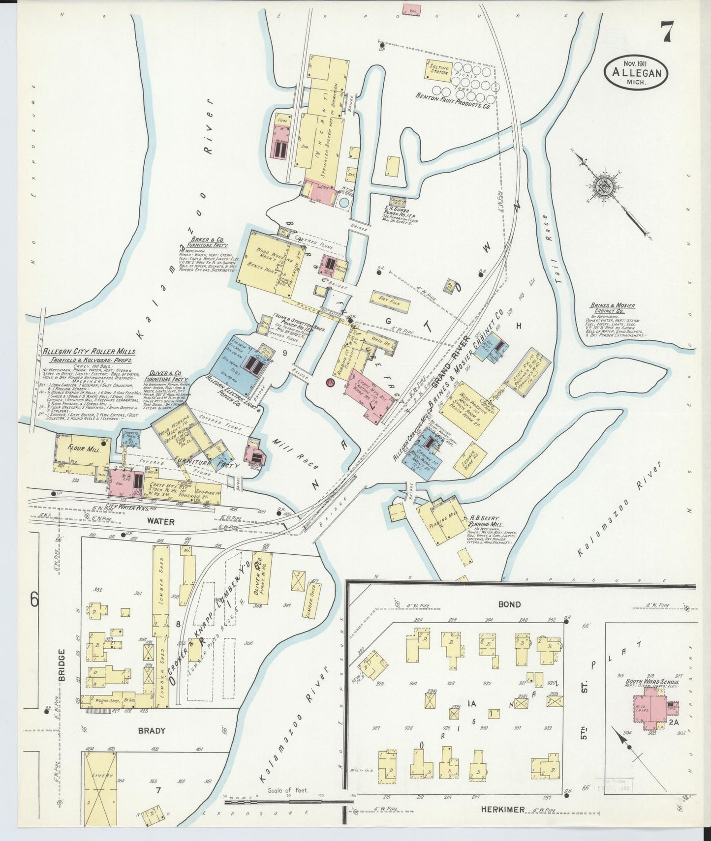Sanborn Fire Insurance Map from Allegan, Allegan County, Michigan (1911), Sheet #0007 - Complete Map Set gallery image, historic Sanborn map, vintage wall art, Michigan Michigan