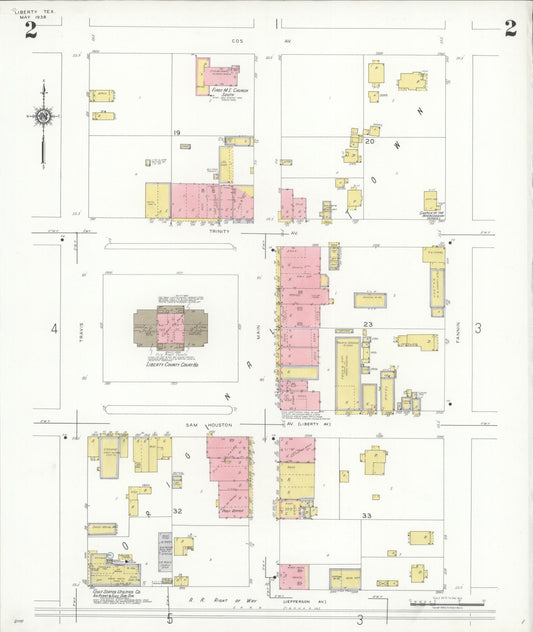 Sanborn Fire Insurance Map from Liberty, Liberty County, Texas (1938), Sheet #0002 - Historic Sanborn Fire Insurance Map Print, vintage old map wall art, antique decor, genealogy gift, Texas Texas map