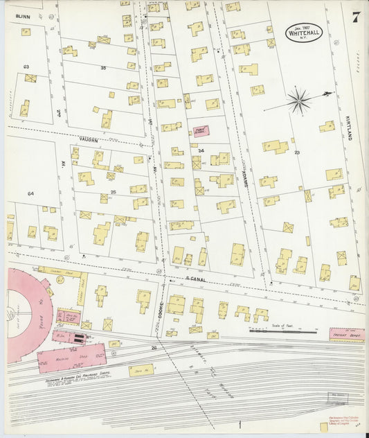 Sanborn Fire Insurance Map from Whitehall, Washington County, New York (1907), Sheet #0007 - Historic Sanborn Fire Insurance Map Print, vintage old map wall art, antique decor, genealogy gift, New York New York map