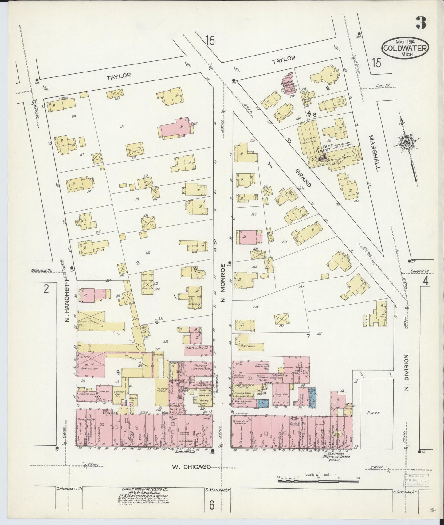 Sanborn Fire Insurance Map from Coldwater, Branch County, Michigan (1914), Sheet #0003 - Complete Map Set gallery image, historic Sanborn map, vintage wall art, Michigan Michigan