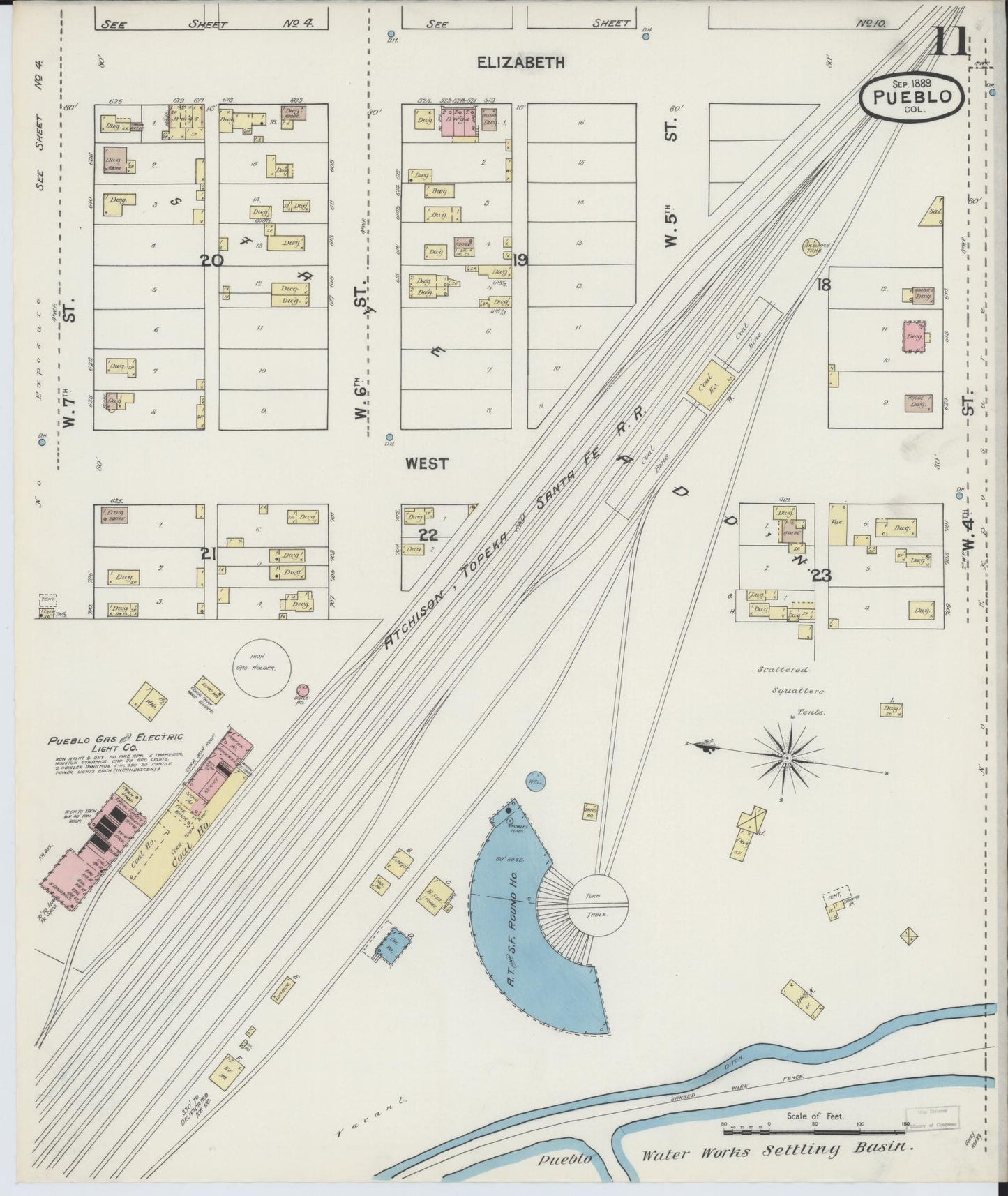 Sanborn Fire Insurance Map from Pueblo, Pueblo County, Colorado (1889), Sheet #0011 - Complete Map Set gallery image, historic Sanborn map, vintage wall art, Colorado Colorado
