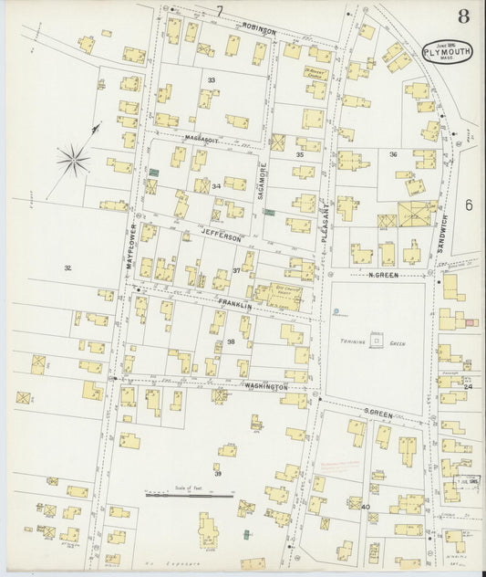 Sanborn Fire Insurance Map from Plymouth, Plymouth County, Massachusetts (1896), Sheet #0008 - Historic Sanborn Fire Insurance Map Print, vintage old map wall art, antique decor, genealogy gift, Massachusetts Massachusetts map