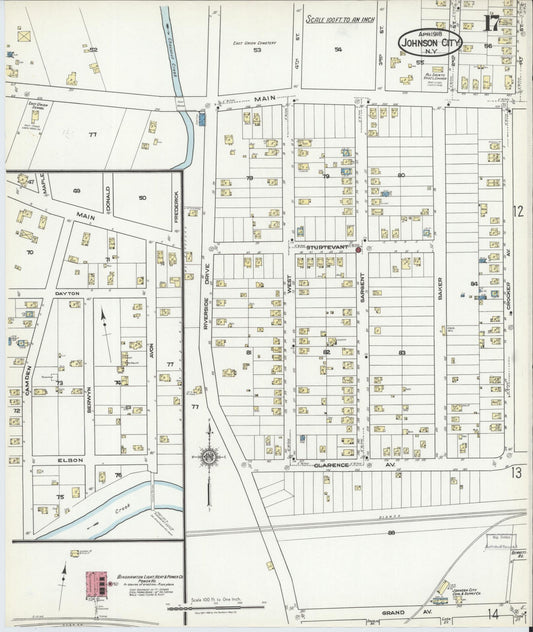 Sanborn Fire Insurance Map from Johnson City, Broome County, New York (1918), Sheet #0017 - Historic Sanborn Fire Insurance Map Print, vintage old map wall art, antique decor, genealogy gift, New York New York map