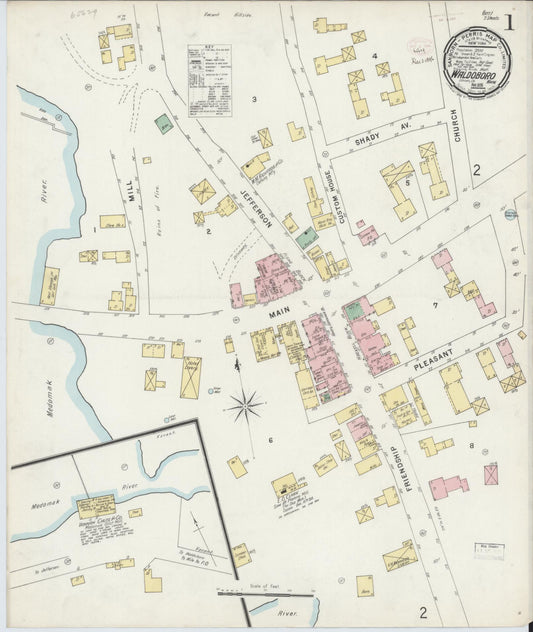 Sanborn Fire Insurance Map from Waldoboro, Lincoln County, Maine (1896), Sheet #0001 - Historic Sanborn Fire Insurance Map Print, vintage old map wall art, antique decor, genealogy gift, Maine Maine map