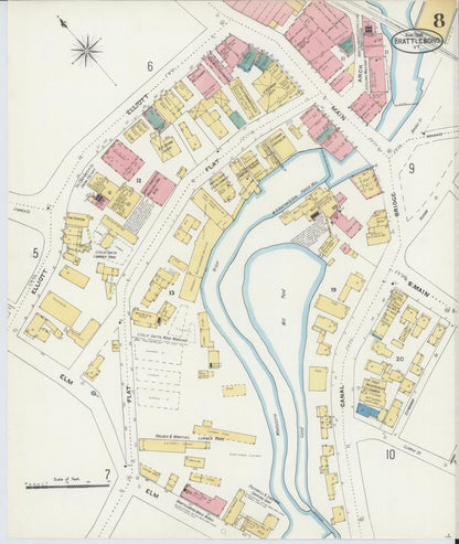 Sanborn Fire Insurance Map from Brattleboro, Windham County, Vermont (1906), Sheet #0008 - Complete Map Set gallery image, historic Sanborn map, vintage wall art, Vermont Vermont