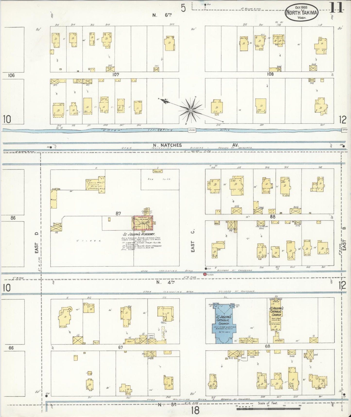 Sanborn Fire Insurance Map from North Yakima, Yakima County, Washington (1905), Sheet #0011 - Complete Map Set gallery image, historic Sanborn map, vintage wall art, Washington Washington