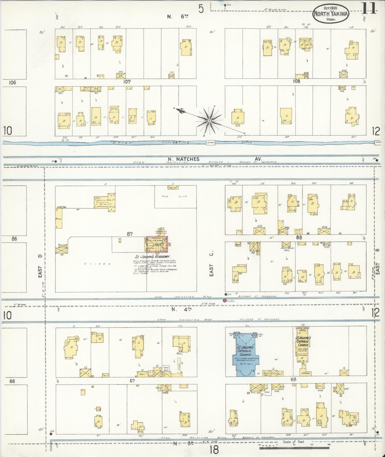 Sanborn Fire Insurance Map from North Yakima, Yakima County, Washington (1905), Sheet #0011 - Complete Map Set gallery image, historic Sanborn map, vintage wall art, Washington Washington