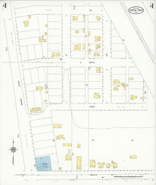 Sanborn Fire Insurance Map from Castle Rock, Cowlitz County, Washington (1928), Sheet #0004 - Historic Sanborn Fire Insurance Map Print, vintage old map wall art, antique decor, genealogy gift, Washington Washington map