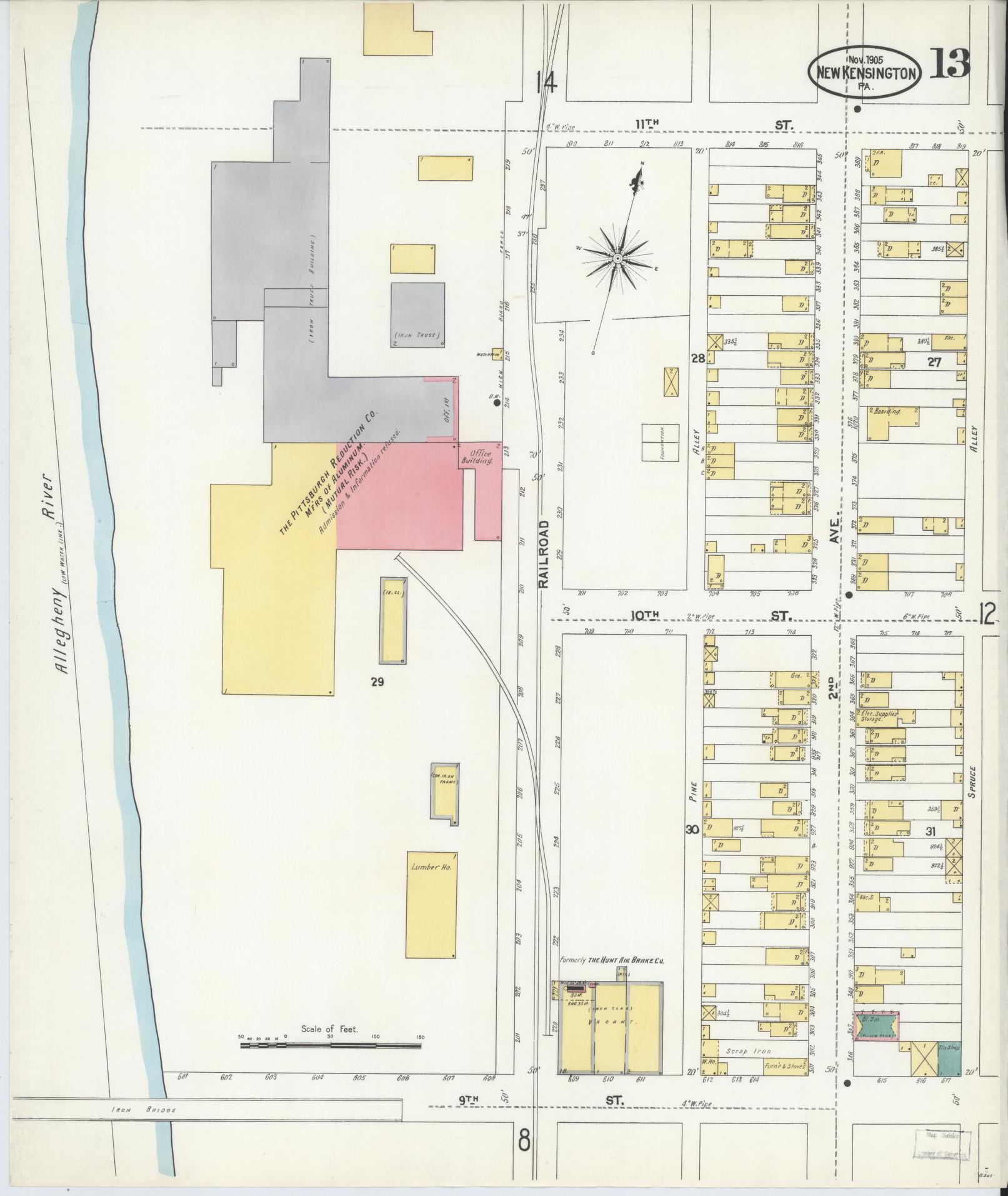Sanborn Fire Insurance Map from New Kensington, Westmoreland County, Pennsylvania (1905), Sheet #0013 - Complete Map Set gallery image, historic Sanborn map, vintage wall art, Pennsylvania Pennsylvania