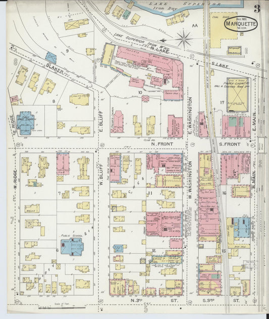 Sanborn Fire Insurance Map from Marquette, Marquette County, Michigan (1892), Sheet #0003 - Historic Sanborn Fire Insurance Map Print, vintage old map wall art, antique decor, genealogy gift, Michigan Michigan map