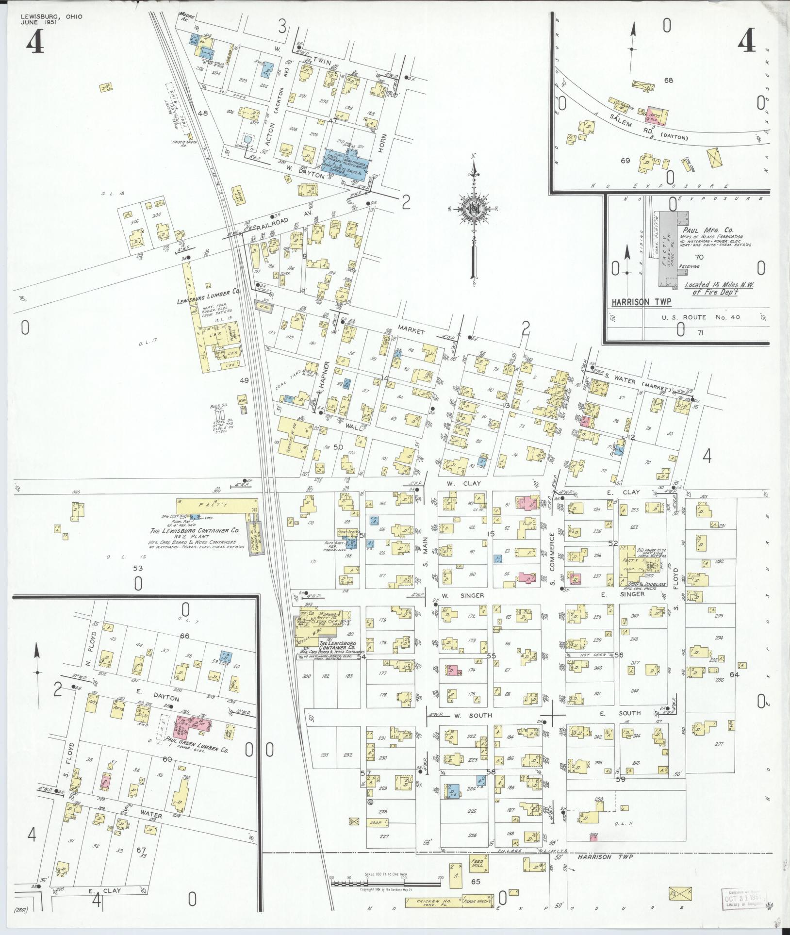 Sanborn Fire Insurance Map from Lewisburg, Preble County, Ohio (1951), Sheet #0004 - Complete Map Set gallery image, historic Sanborn map, vintage wall art, Ohio Ohio