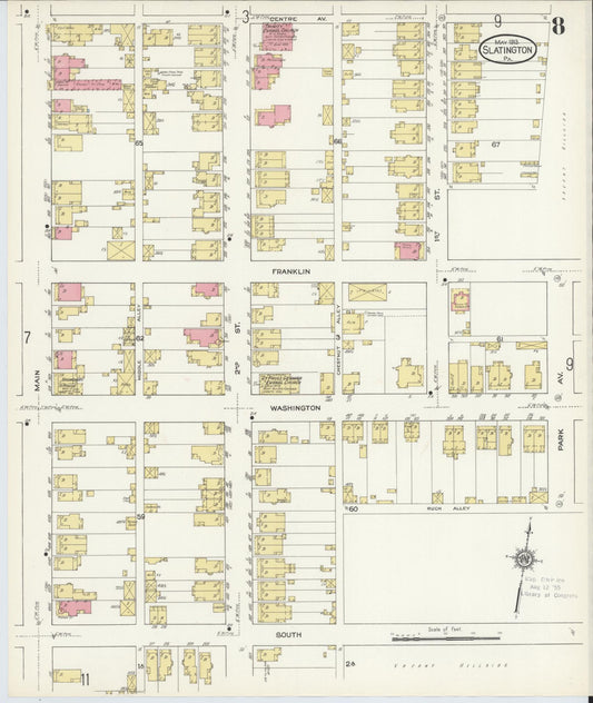 Sanborn Fire Insurance Map from Slatington, Lehigh County, Pennsylvania (1913), Sheet #0008 - Historic Sanborn Fire Insurance Map Print, vintage old map wall art, antique decor, genealogy gift, Pennsylvania Pennsylvania map