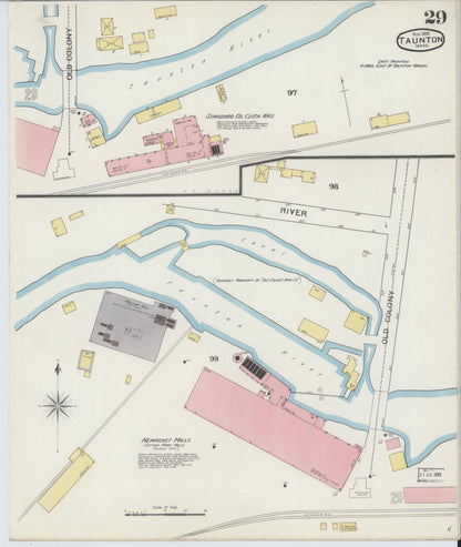 Sanborn Fire Insurance Map from Taunton, Bristol County, Massachusetts (1893), Sheet #0029 - Historic Sanborn Fire Insurance Map Print, vintage old map wall art, antique decor, genealogy gift, Massachusetts Massachusetts map