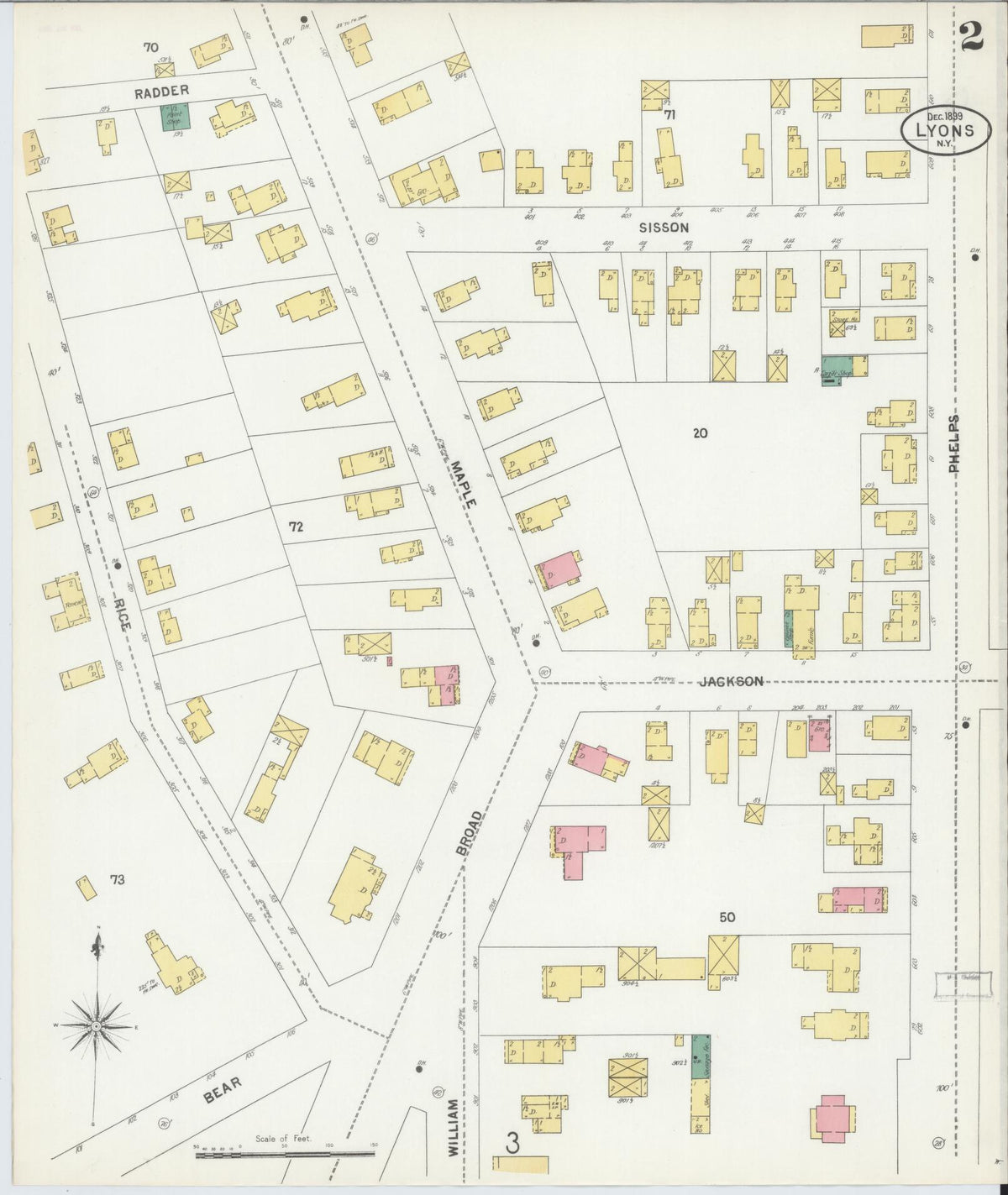 Sanborn Fire Insurance Map from Lyons, Wayne County, New York (1899), Sheet #0002 - Historic Sanborn Fire Insurance Map Print, vintage old map wall art, antique decor, genealogy gift, New York New York map