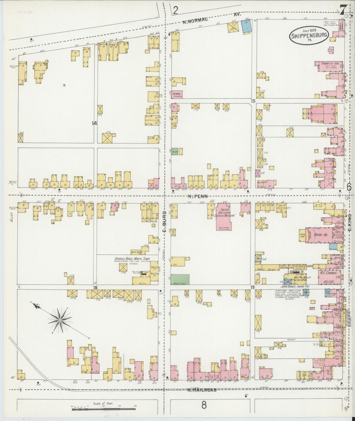 Sanborn Fire Insurance Map from Shippensburg, Cumberland And Franklin Counties, Pennsylvania (1899), Sheet #0007 - Historic Sanborn Fire Insurance Map Print, vintage old map wall art, antique decor, genealogy gift, Counties Pennsylvania map