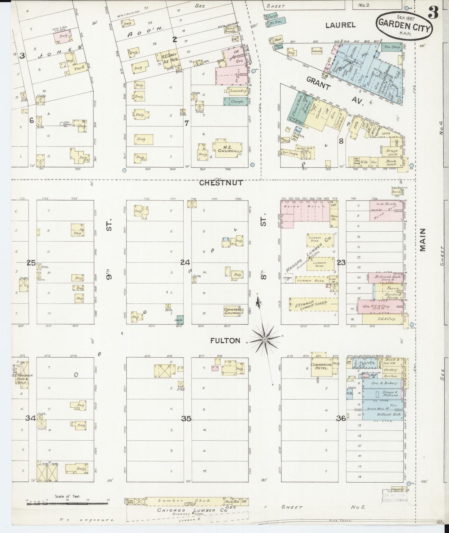 Sanborn Fire Insurance Map from Garden City, Finney County, Kansas (1887), Sheet #0003 - Complete Map Set gallery image, historic Sanborn map, vintage wall art, Kansas Kansas