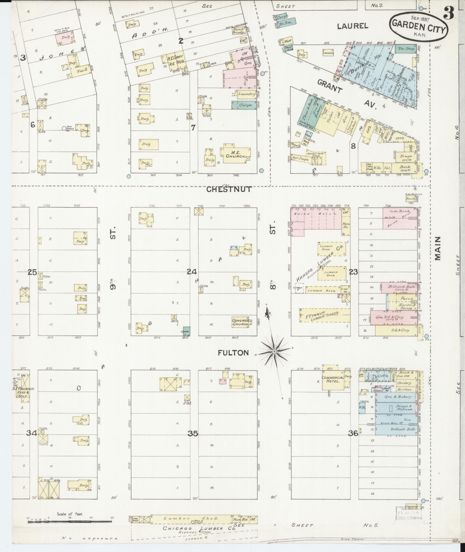 Sanborn Fire Insurance Map from Garden City, Finney County, Kansas (1887), Sheet #0003 - Complete Map Set gallery image, historic Sanborn map, vintage wall art, Kansas Kansas