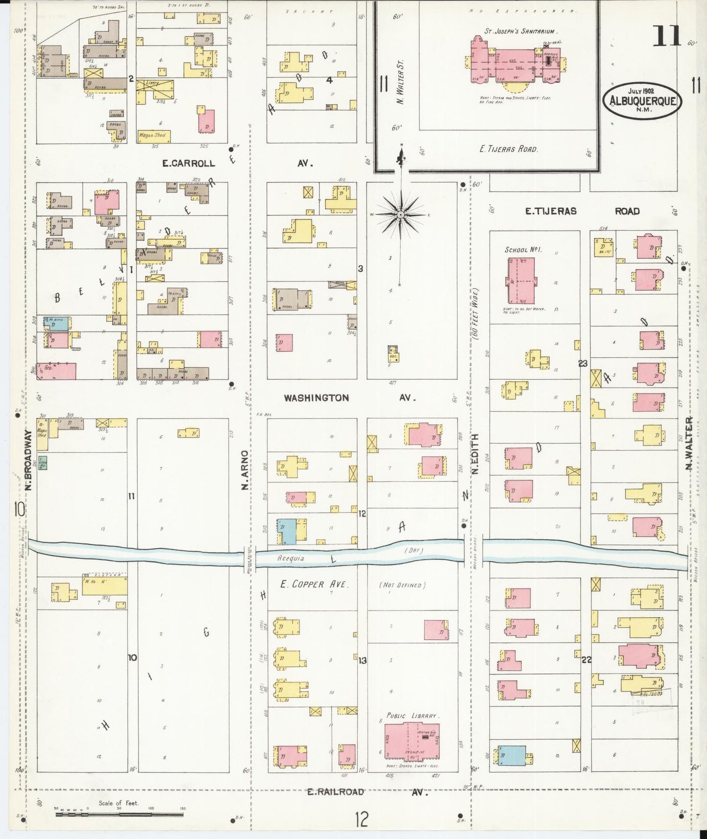 Sanborn Fire Insurance Map from Albuquerque, Bernalillo County, New Mexico (1902), Sheet #0011 - Complete Map Set gallery image, historic Sanborn map, vintage wall art, New Mexico New Mexico