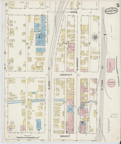 Sanborn Fire Insurance Map from Corning, Steuben County, New York (1888), Sheet #0005 - Historic Sanborn Fire Insurance Map Print, vintage old map wall art, antique decor, genealogy gift, New York New York map