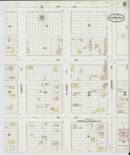Sanborn Fire Insurance Map from Las Animas, Bent County, Colorado (1889), Sheet #0002 - Complete Map Set gallery image, historic Sanborn map, vintage wall art, Colorado Colorado