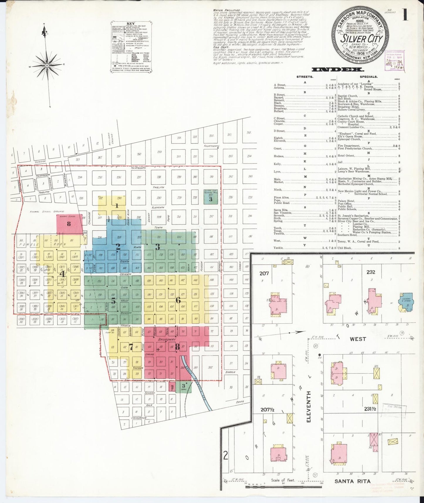 Sanborn Fire Insurance Map from Silver City, Grant County, New Mexico (1908), Sheet #0001 - Complete Map Set gallery image, historic Sanborn map, vintage wall art, New Mexico New Mexico