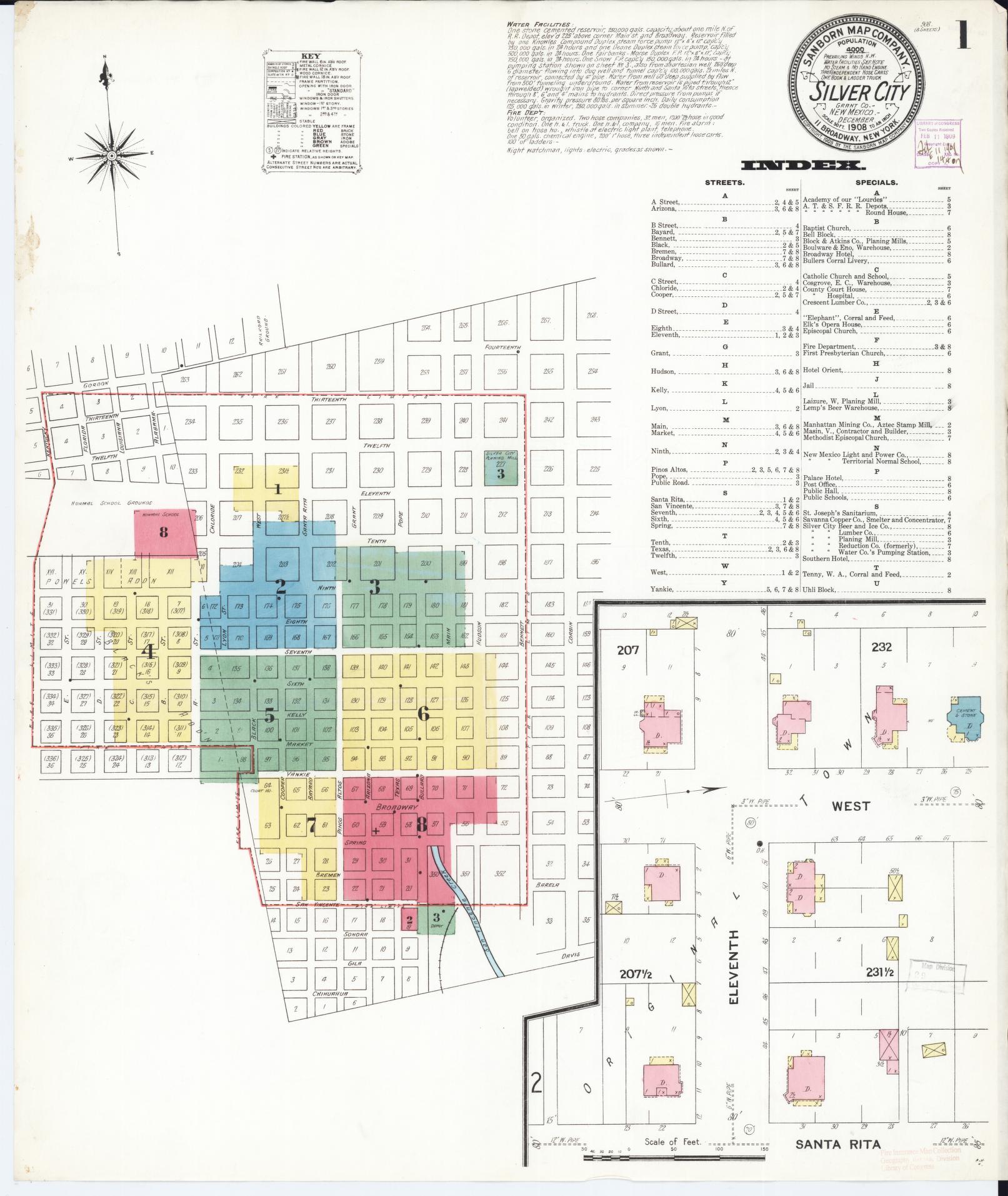 Sanborn Fire Insurance Map from Silver City, Grant County, New Mexico (1908), Sheet #0001 - Complete Map Set gallery image, historic Sanborn map, vintage wall art, New Mexico New Mexico
