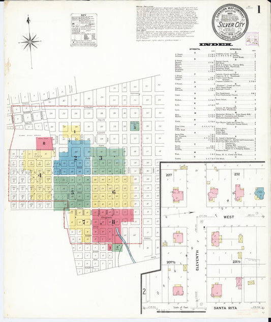 Sanborn Fire Insurance Map from Silver City, Grant County, New Mexico (1908), Sheet #0001 - Complete Map Set gallery image, historic Sanborn map, vintage wall art, New Mexico New Mexico
