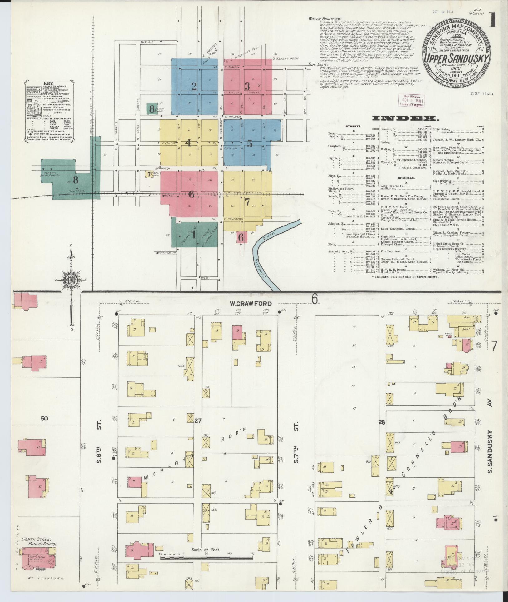 Sanborn Fire Insurance Map from Upper Sandusky, Wyandot County, Ohio (1911), Sheet #0001 - Historic Sanborn Fire Insurance Map Print, vintage old map wall art, antique decor, genealogy gift, Ohio Ohio map