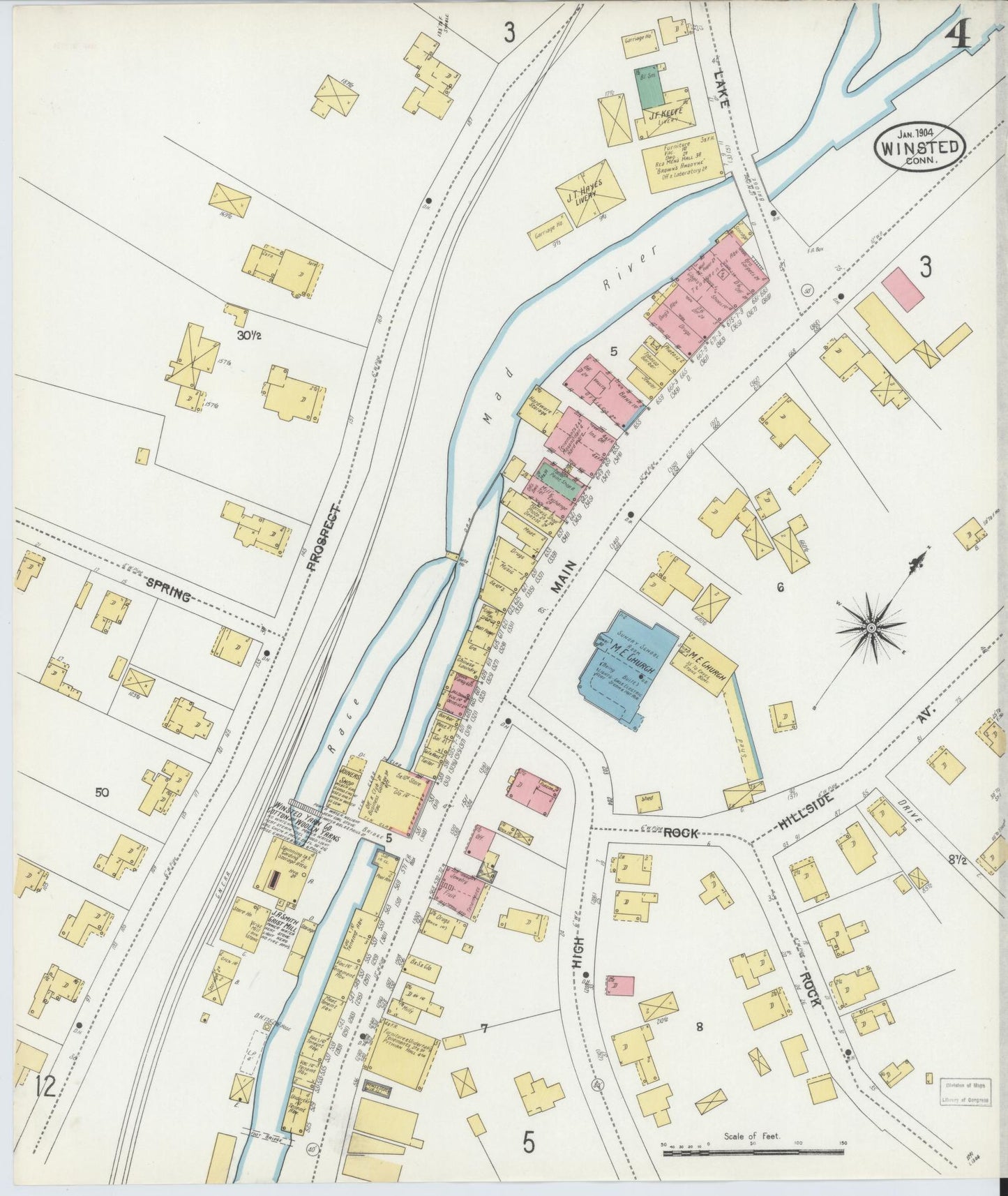 Sanborn Fire Insurance Map from Winsted, Litchfield County, Connecticut (1904), Sheet #0004 - Complete Map Set gallery image, historic Sanborn map, vintage wall art, Connecticut Connecticut
