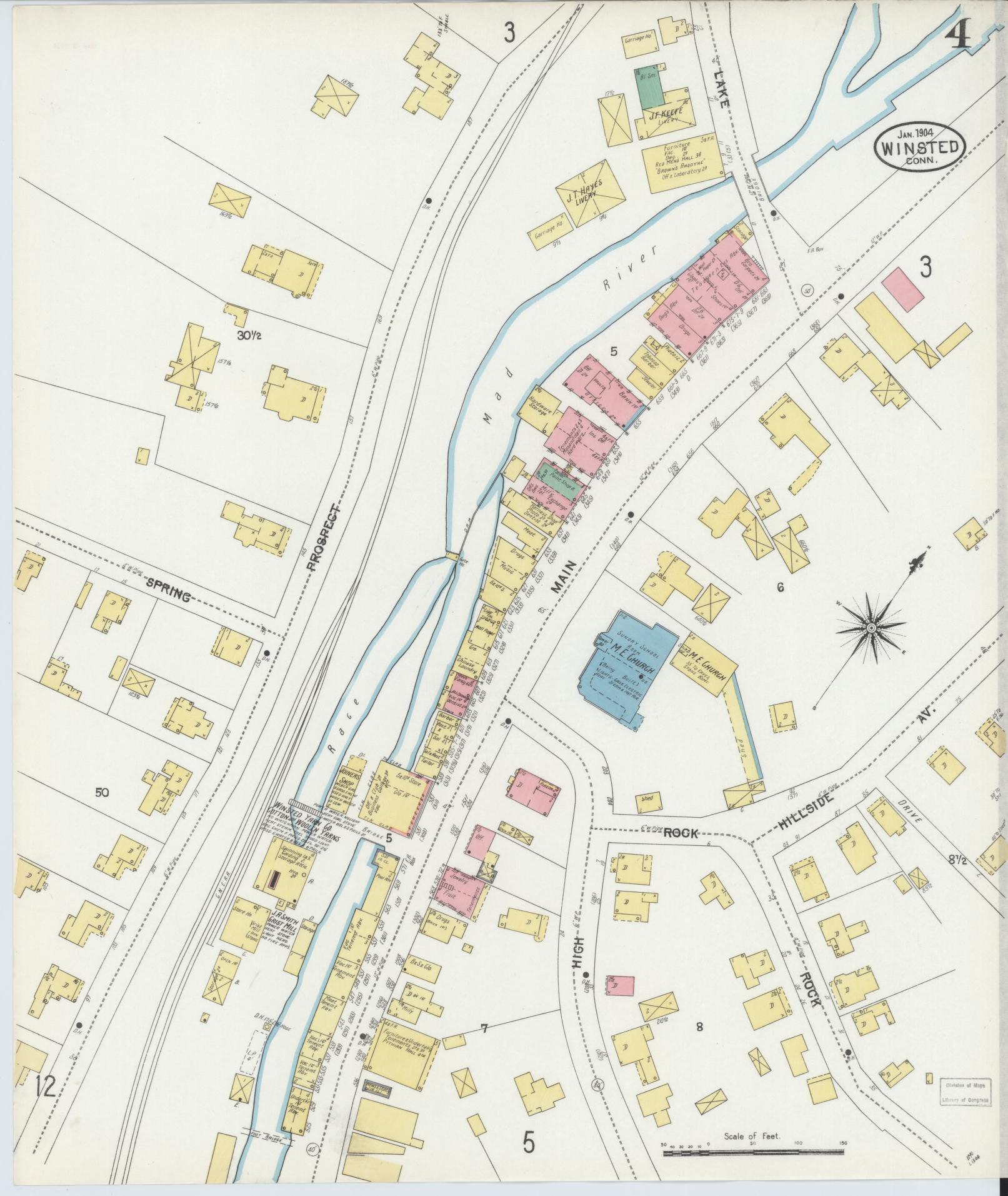 Sanborn Fire Insurance Map from Winsted, Litchfield County, Connecticut (1904), Sheet #0004 - Complete Map Set gallery image, historic Sanborn map, vintage wall art, Connecticut Connecticut