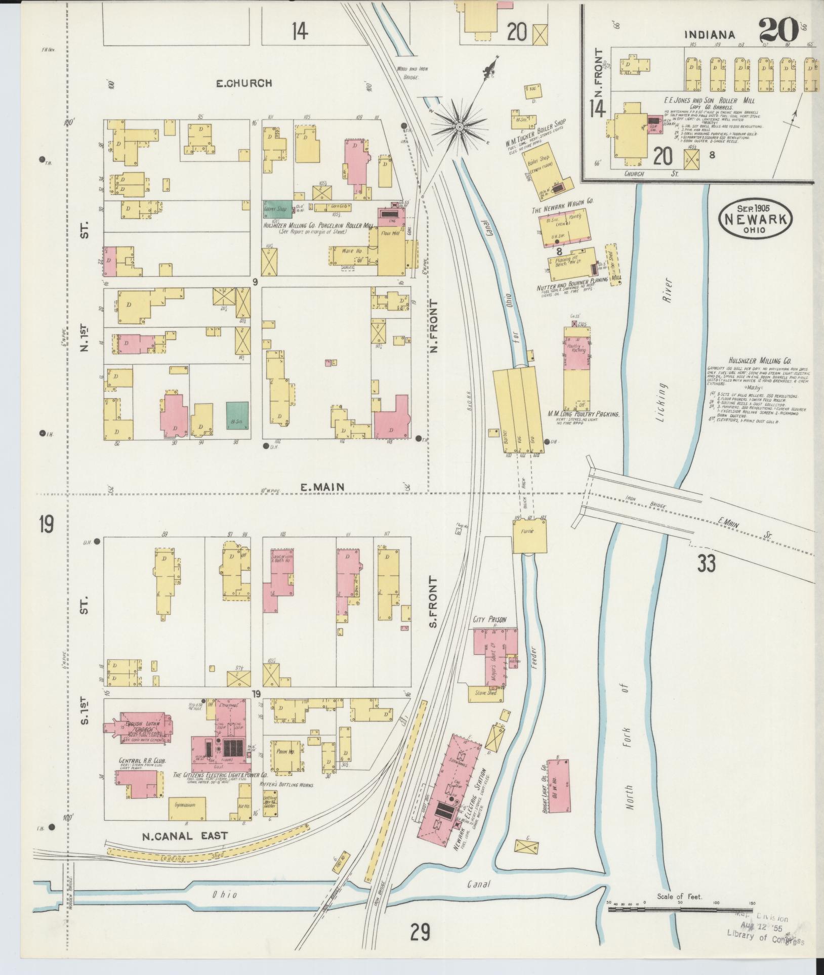 Sanborn Fire Insurance Map from Newark, Licking County, Ohio (1905), Sheet #0020 - Historic Sanborn Fire Insurance Map Print, vintage old map wall art, antique decor, genealogy gift, Ohio Ohio map