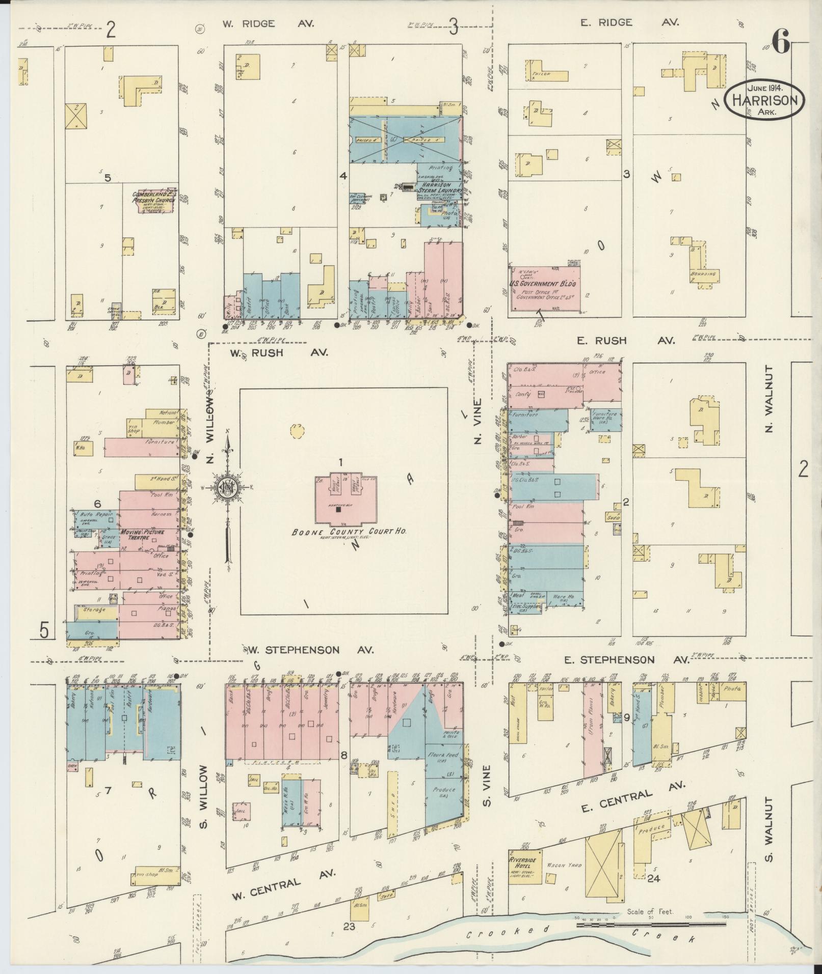 Sanborn Fire Insurance Map from Harrison, Boone County, Arkansas (1914), Sheet #0006 - Complete Map Set gallery image, historic Sanborn map, vintage wall art, Arkansas Arkansas